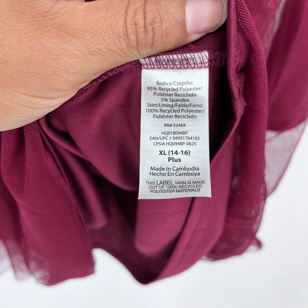 Velvet Tutu Dress Girls XL 14-16 Plus Burgundy Long Sleeve Tulle Wonder Nation